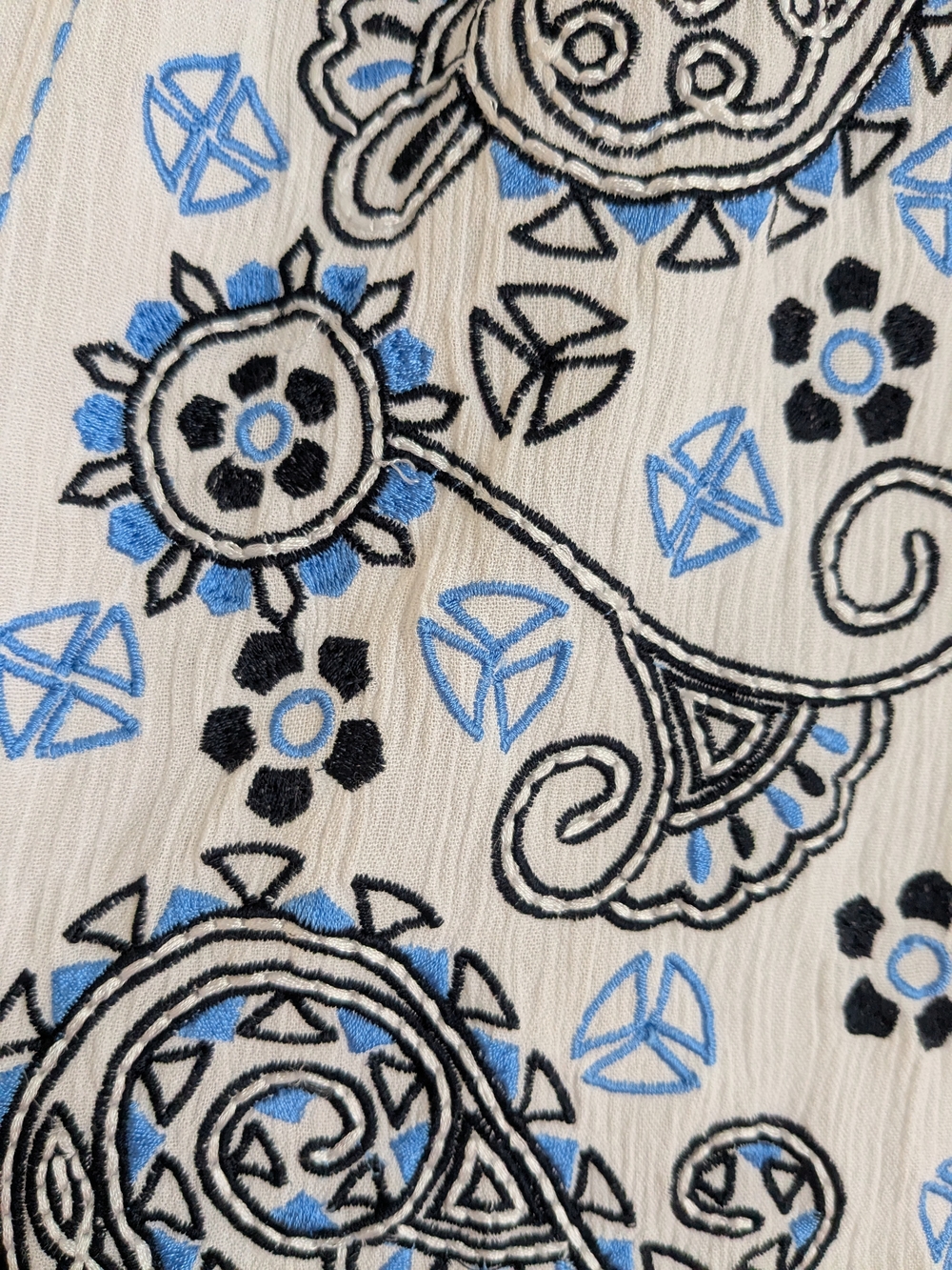 Venus White Halter Dress with Blue Paisley Embroidery. - Picture 4 of 13